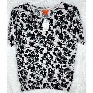 NWT Joe Fresh Medium Black White Cardigan Sweater Button Up Floral Knit Top